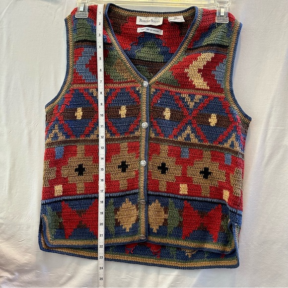 Robert Scott Southwest Cowboy Boho Western Linen Blend Hand Knit Vest Sz Small - Picture 7 of 13